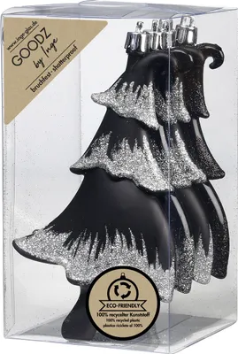 Produktbild von Christbaumschmuck Tannenbäume 14cm Kunststoff 4er Set - Schwarz Mix