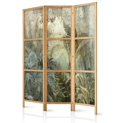 Produktbild von Paravent Blätter 135x171 cm 3-teilig einseitig eleganter Sichtschutz Raumteiler Trennwand Raumtrenner Holz Design Motiv Deko Home Office Botanik Natur Dschungel b-C-10082-bh-b