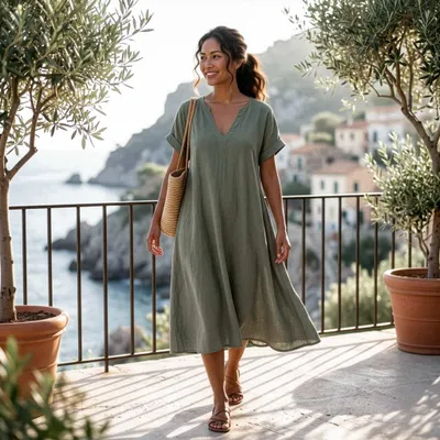 Inspirattion sommerliches Kleid aus Stonewashed Leinen mit 25% Baumwollanteil in der Farbe blassgrün