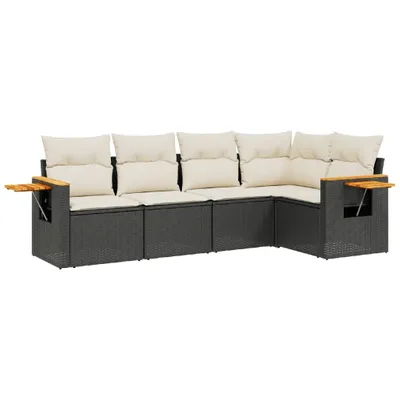 Produktbild von 5-tlg. Garten-Sofagarnitur mit Kissen Schwarz Poly Rattan