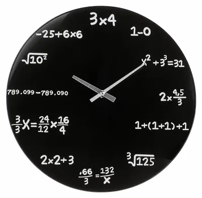 Wanduhr mit Mathematikformeln, Glas, 35 cm, geräuschlos