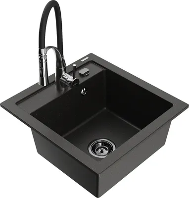 Produktbild von Mexen Vito 1-Becken-Granit-Spüle mit Mischbatterie Aster, Schwarz/Gold metallisch- 6503-75-73450-07-B