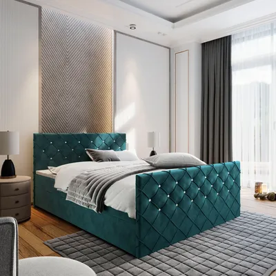 Produktbild von Masseno Boxspringbett MANDI 160x200 cm Komplett-Set mit Bonell Matratze und Topper, Polsterbett mit Bettkästen -Blau, MAGIC VELVET 2221