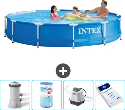 Produktbild von Intex Rundrahmen-Schwimmbecken – 366 x 76 cm – Blau – inklusive Pumpe Filter - Salzwassersystem - Poolsalz