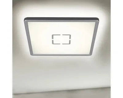 Zdjęcie produktu dla Lampa sufitowa LED BRILONER FREE, płaska konstrukcja, efekt podświetlenia, neutralne białe światło, kolor srebrny, 29,3 x 29,3 x 2,8 cm