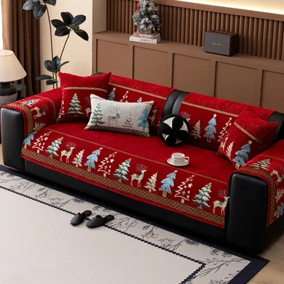 Immagine prodotto di Copridivano natalizio antiscivolo, 5 posti, copertura del divano amica degli animali domestici, copertura del divano antiscivolo, protezione dei mobili per la decorazione del soggiorno e dell'ufficio, 90X210CM.