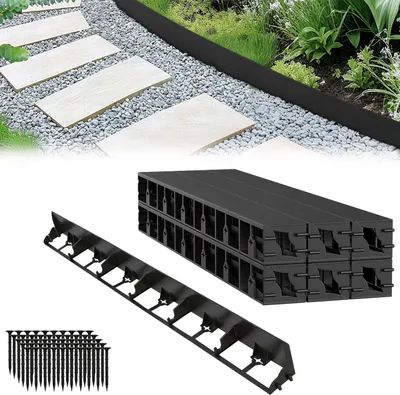 Produktbild von Faziango 24m Flexible Rasenkante aus Kunststoff zur Verankerung Beetumrandung Beeteinfassungen Mähkante Pflasterkante Schwarz mit 100 Erdanker