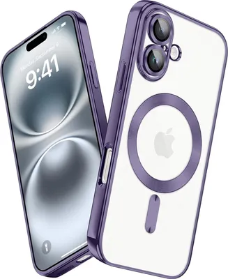 Obrázek produktu pro Pouzdro pro iPhone 16 Magnetické Ultra Tenké Průhledné Pouzdro s Magsafe a Ochranným Krytem na Kameru Fialový