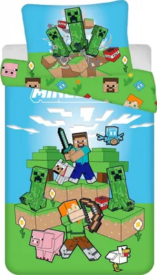 Obrázok produktu pre Bavlnené posteľné prádlo Minecraft Outdoor Mobs 140 x 200, 70 x 90 cm