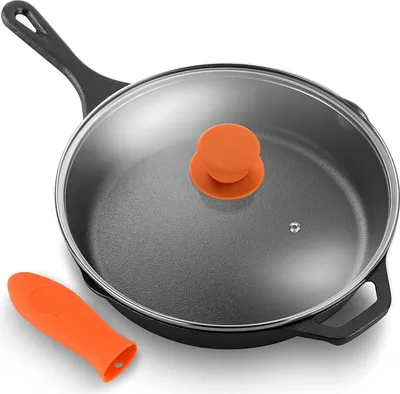 Produktbild von NutriChef Gusseisen Grillpfanne Induktion – Lodge Cast Iron, Grill Pan – Eisenpfanne Perfekt als Steakpfanne, Voreingebrannte Bratpfanne aus Gusseisen
