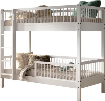 Produktbild von Etagenbett >Buche Massiv< in weiß lackiert - 207,5x175,4x97,5 (BxHxT)