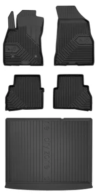 Image de Tapis en caoutchouc + bac de coffre pour Fiat Doblo II 2010-2020 (monospace) – 5 pièces, noirs, sur mesure