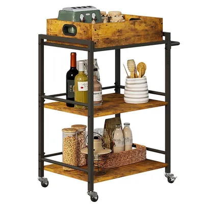 Obrázok produktu pre Kuchynský Vozík Na Kolieskach – Odňemná Podnos, 86 Cm, Hnedý, Štýl Vintage / Retro
