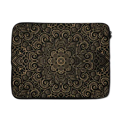Produktbild von MuchoWow® Laptop Hülle 15 Zoll Goldenes Muster auf schwarzem Hintergrund Laptoptasche - Laptoptasche - Sleeve - Rundum-Schutz