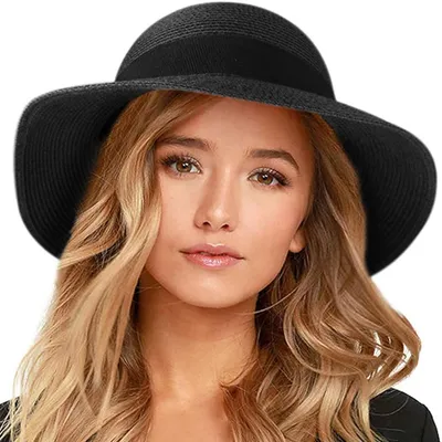 Immagine prodotto di Cappello da sole da donna, protezione UV, cappello da spiaggia pieghevole, cappello estivo, protezione UPF 50+, taglia M-L, colore nero