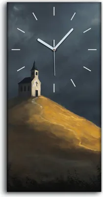 Produktbild von Wandbild Leinwand Bilder mit Uhr Geräuschlos 30x60 Kunst Kirche auf einem Hügel - weiße Hände