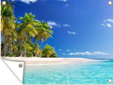 Produktbild von MuchoWow® 80x60 cm Outdoor-Poster Gartendeko Sichtschutz Garten Poster für den Garten  Strand - Meer - Palme - Sonne - Sommer