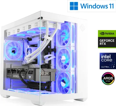 Image de PC de jeu, Intel Core Ultra 7 265KF, 3900 MHz, GeForce RTX 5070 Ti, 32 Go DDR5 RAM, 2000 Go M.2 SSD, Windows 11 Home, USB 3.2 | M11990H