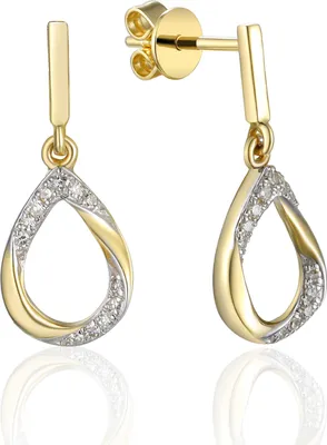Produktbild von 585er Gelbgold Ohrstecker tropfenförmig mit Diamanten zus. 0,10ct.