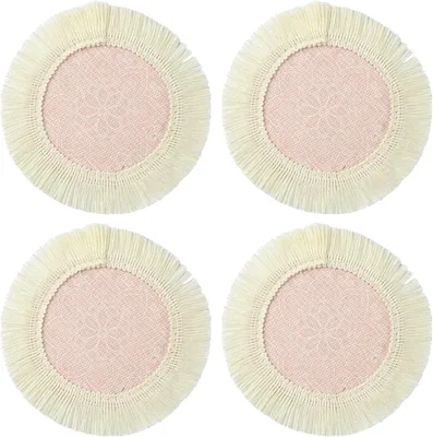 Imagen del producto de Protectores de mesa redondos de algodón con flecos, juego de 4 unidades, diámetro de 15-16 cm, para la mesa