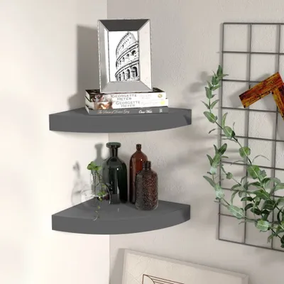 Obrázek produktu pro The Living Store Rohové plovoucí police 2 ks. MDF 25x25x3,8 cm, šedá, vysoký lesk