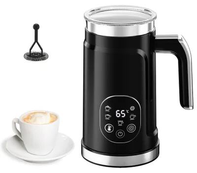 Productafbeelding van Zimilo Elektrische 5-in-1 melkopschuimer met touchscreen, instelbare temperatuur van 45–65°C, 300ml roestvrijstalen melkwarmer voor cappuccino, zwart