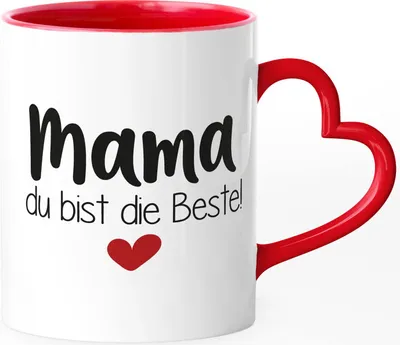 Produktbild von Kaffee-Tasse Mama du bist die Beste Danke sagen Geschenk für Mama Muttertag Weihnachten SpecialMe® rot Herz-Tasse
