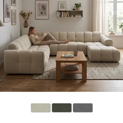 Image de MIUFORM Picco, canapé d'angle pour 8 personnes, angle gauche, couleur beige, Image générée par une IA