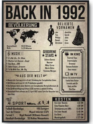 Produktbild von 33. Geburtstag Geschenkidee personalisierbar | Poster Jahrgang 1992 Geschenk | Back in 1992 Rückblick – DIN A4 (21x29.7cm)