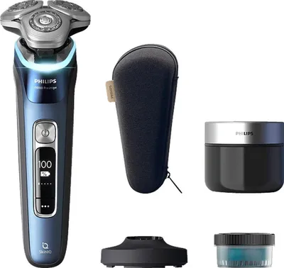 Zdjęcie produktu dla Philips i9000 Prestige XP9201/30 Golarka elektryczna — na sucho i na mokro z SkinIQ, Golarka rotacyjna, Niebieski, SkinIQ, Stal nierdzewna, Android, iOS, Bateria