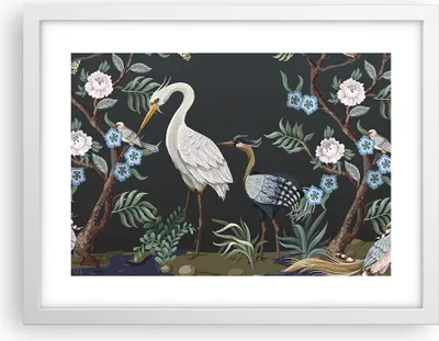 Produktbild von Gerahmtes Poster - Weißer Rahmen - Asiatisch Reiher Blumen - 40x30 cm - Wand Bild - Wanddeko - Wandbilder - Kunstposter - Wandposter - Bilderrahmen - Bilder - Kunstdruck - P2WAA40x30-4699