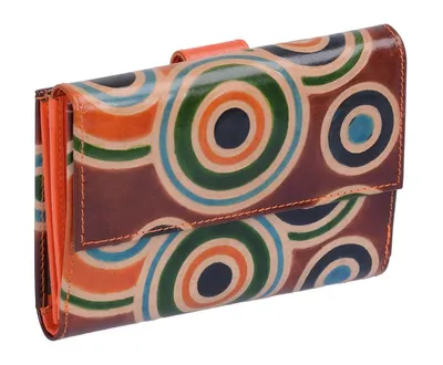 Produktbild von bunte Leder-Damen-Börse mit Klappe, festes Leder, bunt bemalt, rot