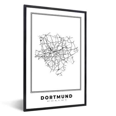 Produktbild von MuchoWow® Gerahmtes Poster Stadtplan - Deutschland - Schwarz und weiß - Dortmund - Karte 60x90 cm - Poster mit Schwarzem Bilderrahmen Wandposter Rahmen Foto Bilder - Kunst