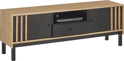 Produktbild von TV Lowboard - 155 x 54 cm - 2 Türen - 1 Schublade - Artisan Eiche Nachbildung - Schwarz