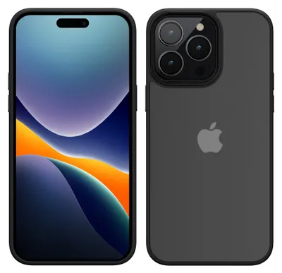 Produktbild von kwmobile Hülle für das iPhone 14 Pro Max Hülle - Transparente Hartschale - Stoßfeste Handyhülle aus Weichem TPU Silikon - Schwarz Matt Transparent