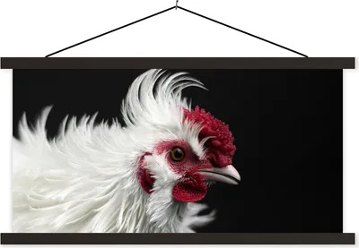Produktbild von MuchoWow® Textilposter Huhn - Vogel - Schwarz 120x60 cm mit schwarzem Rahmen - Dekoration Schlafzimmer