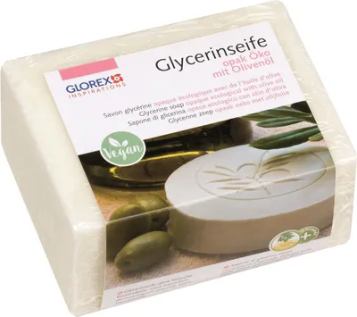 Produktbild von GLOREX Glycerin-Seife Öko 500g mit Olivenöl opak, Haut, Barseife, Rechteckig, Glyzerin, Olivenöl, 500 g, 110 mm