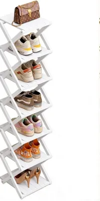 Produktbild von Schuhregal, weißer Bambus, 7 Ebenen, faltbar, für Flur