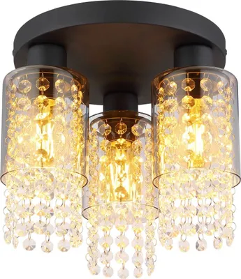 Produktbild von Globo Lighting Deckenleuchte Metall schwarz matt, Glas rauchfarben, Glaskristalle klar, ø: 280mm, H: 260mm, exkl. 3x E27 40W 230V