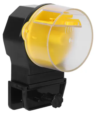 Imagen del producto de Dispensador automático de alimento para peces, con temporizador, flexible, práctico, fácil de limpiar y de instalar. Alimentador para acuarios, color amarillo
