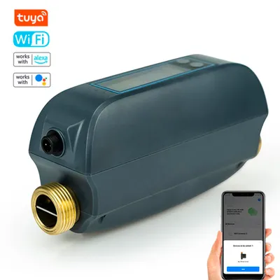Obrázek produktu pro Inteligentní vodní ventil s Tuya WiFi, dvoupásmový průtokoměr, ovládání přes aplikaci v mobilním telefonu, efektivní zařízení pro hospodaření s vodou v domácnosti, kompatibilní s Tmall Genie Alexa Google Assistant pro hlasové ovládání