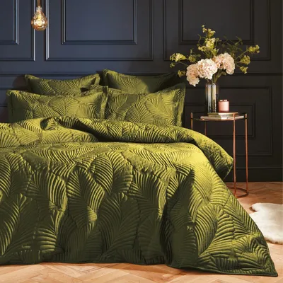 Image de Paoletti - "Palmeria" ensemble literie matelassé, velours RV3326 (Superking) (Vert Mousse)