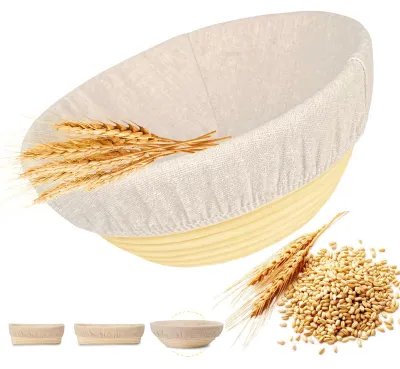 Brotbackkorb rund 23 cm aus Rattan mit Leineneinsatz