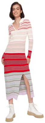 Produktbild von TRENDYOL Damen Figurbetont Bodycon Umlegekragen Trikot Kleid, Puder, M