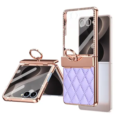 Image de Étui pour Samsung Galaxy Z Flip 8 avec support anneau, design scintillant de luxe et protection de la charnière, couleur violet