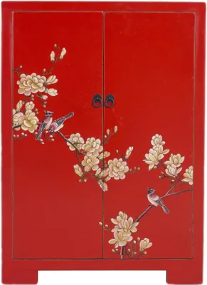 Immagine prodotto di Fine Asianliving Armadio cinese Fiori rossi dipinti a mano W80xD35xH99cm Armadio cinese Armadio per matrimoni cinese Mobili orientali Asiatici