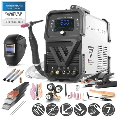 Produktbild von STAHLWERK Schutzgasschweißgerät 3-in-1 Kombi AC/DC WIG 200 ST Digital – Vollausstattung – WIG & MMA 200 A, Clean-Modus zur elektrochemischen Reinigung, KI-generiertes Bild