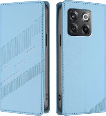 Produktbild von Hülle für OnePlus 10T, Kunstleder Brieftaschen Handyhülle mit Kartenfach und Standfunktion Hellblau