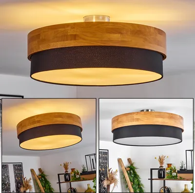 Produktbild von Campitello »Campitello« Deckenlampe, Metall/Holz/Stoff, Nickel-matt/Natur
