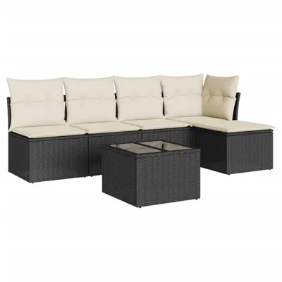 Produktbild von vidaXL 6-tlg. Garten-Sofagarnitur mit Kissen Schwarz Poly Rattan